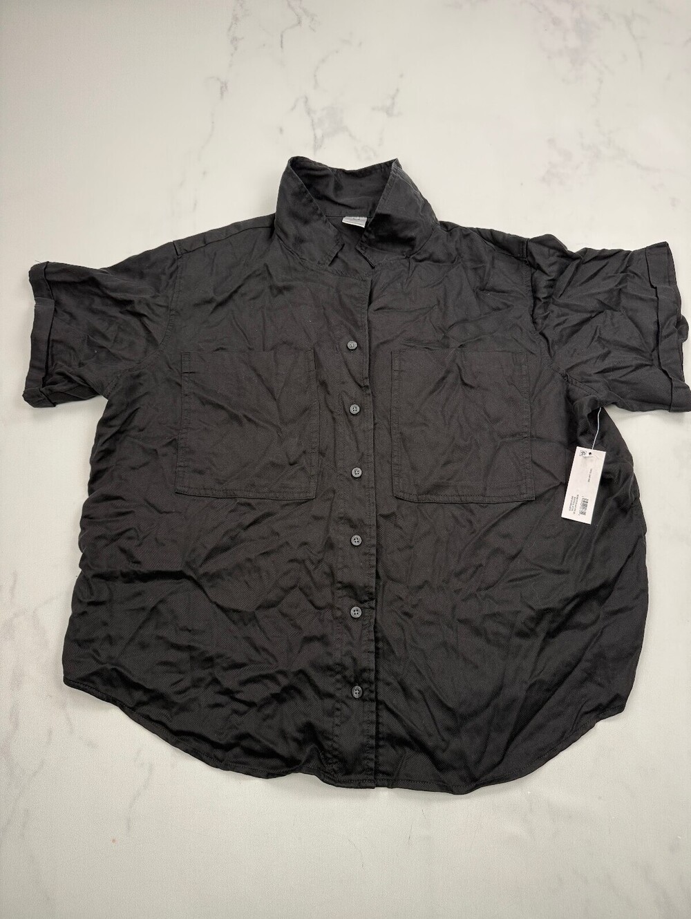 Member's Mark Short Sleeve Button-Up Shirt Black Modern Collared - Womens XL